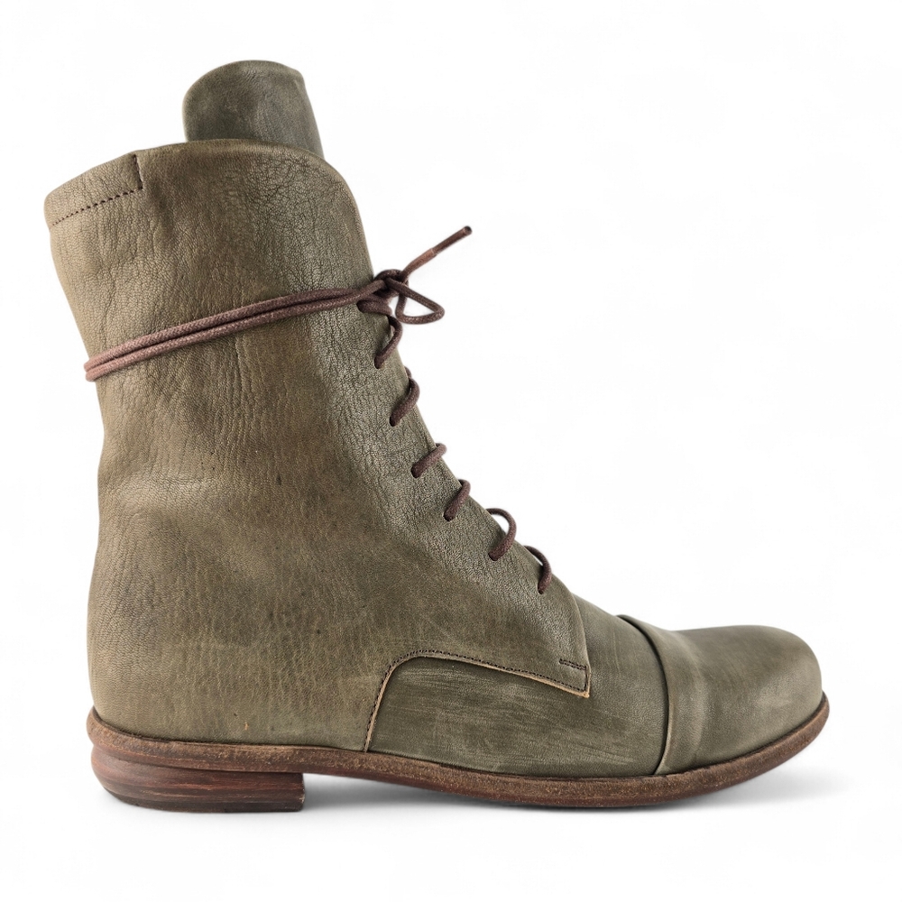 ​P. Monjo Baker 705 Women Olive Green Leather Lace Up Combat Boot Made Spain 37